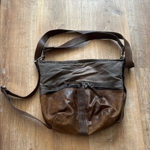 Brown Leather and canvas rough and tumble 3 in 1 bag
